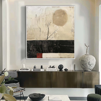 Beige and Black Minimalist Canvas Wall Art Wabi-Sabi Art Beige and Black Abstract Oil Paintings for Sale