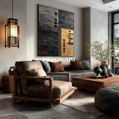 Wabi-Sabi Minimalist Abstract Black and Gold Modern Art Canvas Hallway