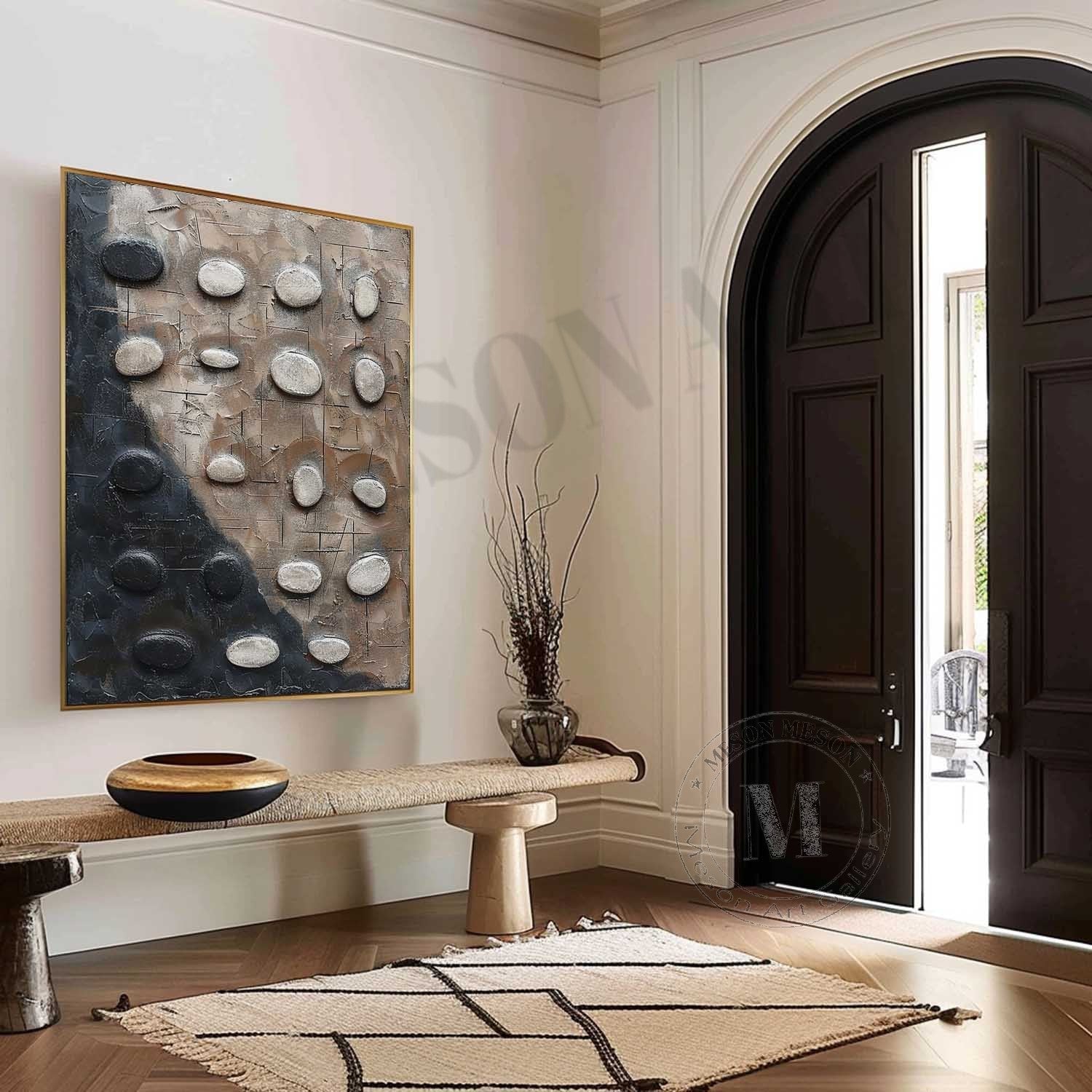 Large 3D Black and White Textured Painting Wabi Sabi Art Black and White Abstract Art for Sale