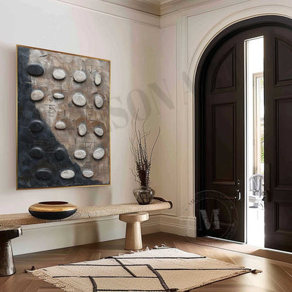 Large 3D Black and White Textured Painting Wabi Sabi Art Black and White Abstract Art for Sale