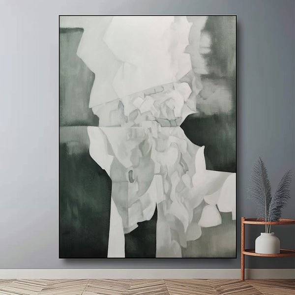 Large Green Minimalist Abstract Canvas Wall Art Modern Green and White Abstract Oil Painting