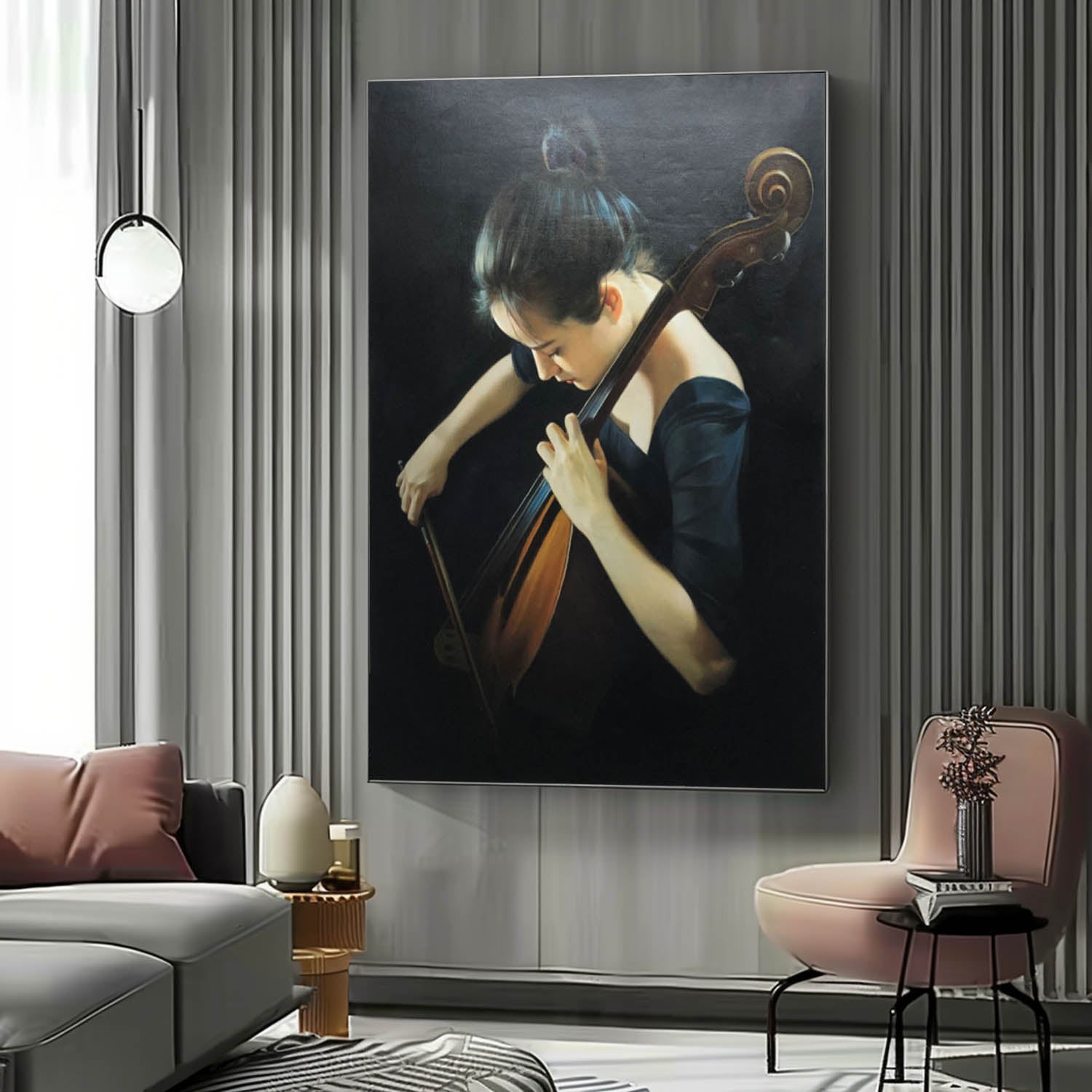 Realistic Oil Painting Of Girl Playing Cello Hyper-Realistic Cello Girl Art Hyper-Realistic Girl Portrait Canvas Wall Art