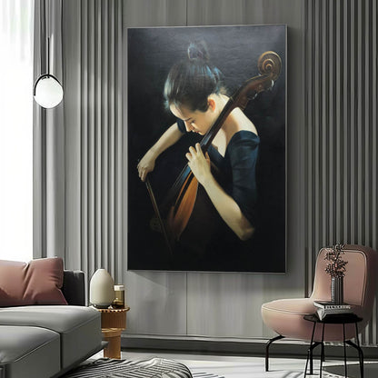 Realistic Oil Painting Of Girl Playing Cello Hyper-Realistic Cello Girl Art Hyper-Realistic Girl Portrait Canvas Wall Art