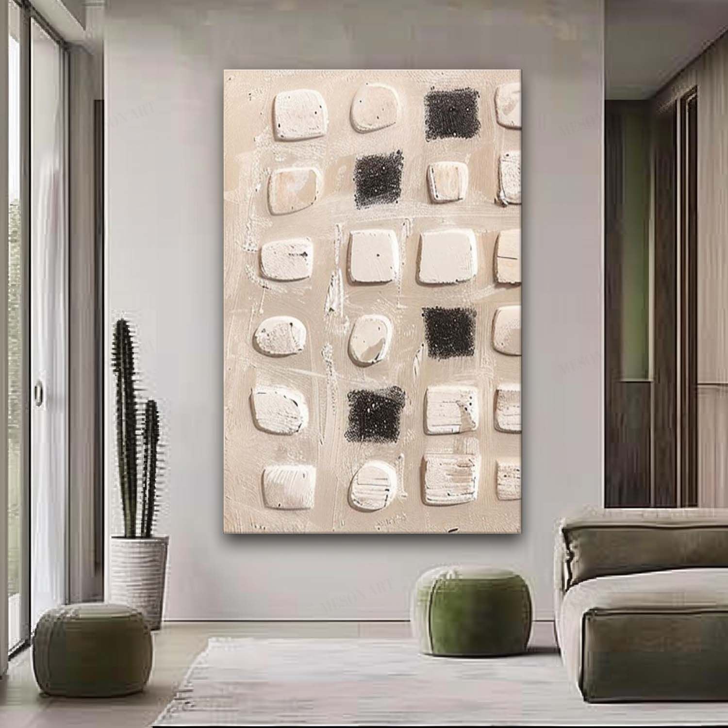 Wabi Sabi Wall Art Large Gray and Brown Abstract Art on Canvas 3D Gray Black Texture Painting
