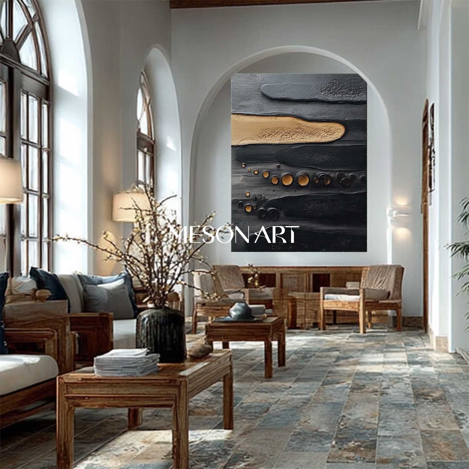 Order Modern Black and Gold Minimalist Art Contemporary Living Room