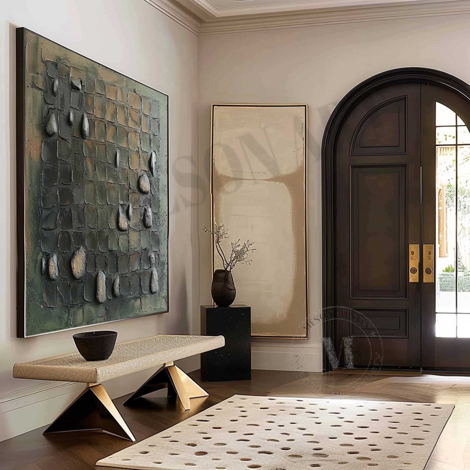Large 3D Green Abstract Canvas Art for Sale Wabi-Sabi Wall Art Green Abstract Oil Painting