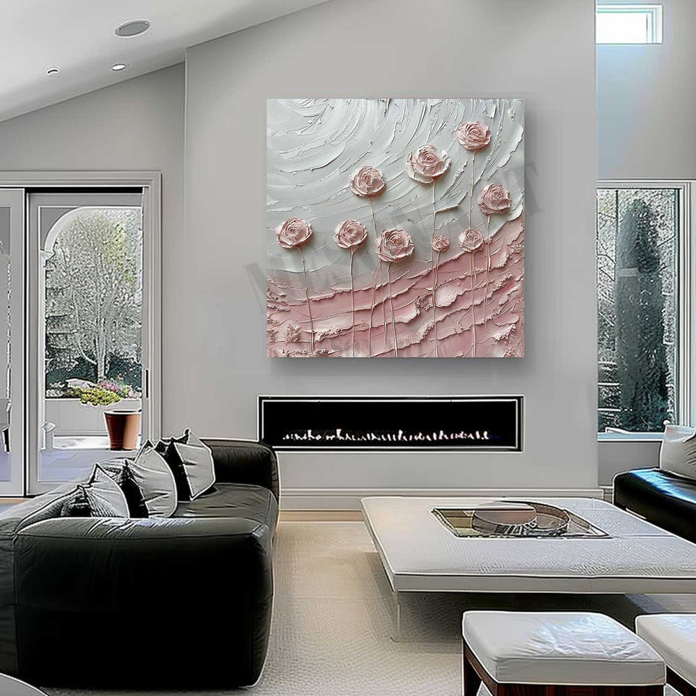 3D Pink Roses Oil Painting for Sale Pink Flowers Plaster Art Textured ...