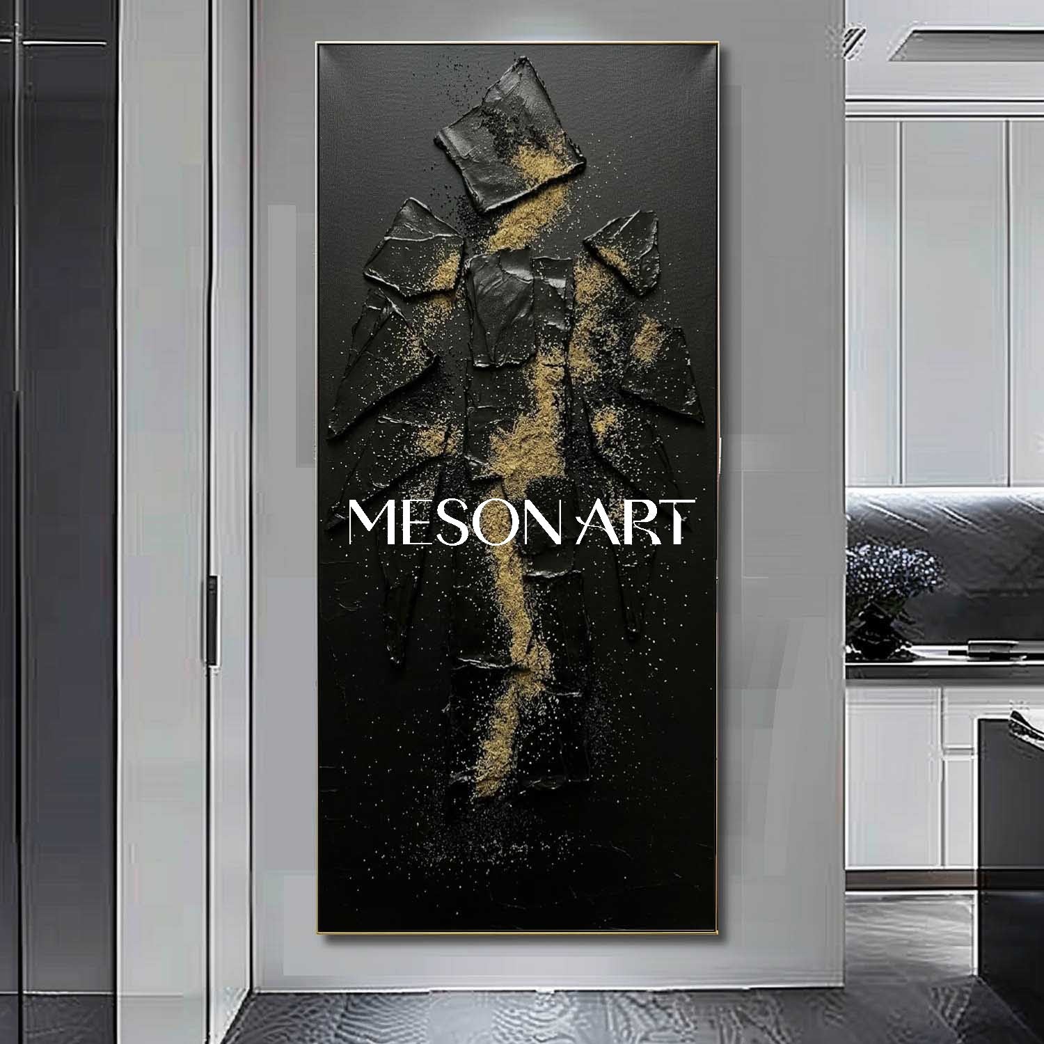 Modern Luxury Hallway Decor Minimalist Gold Foil Artwork Custom Textured Oil Canvas