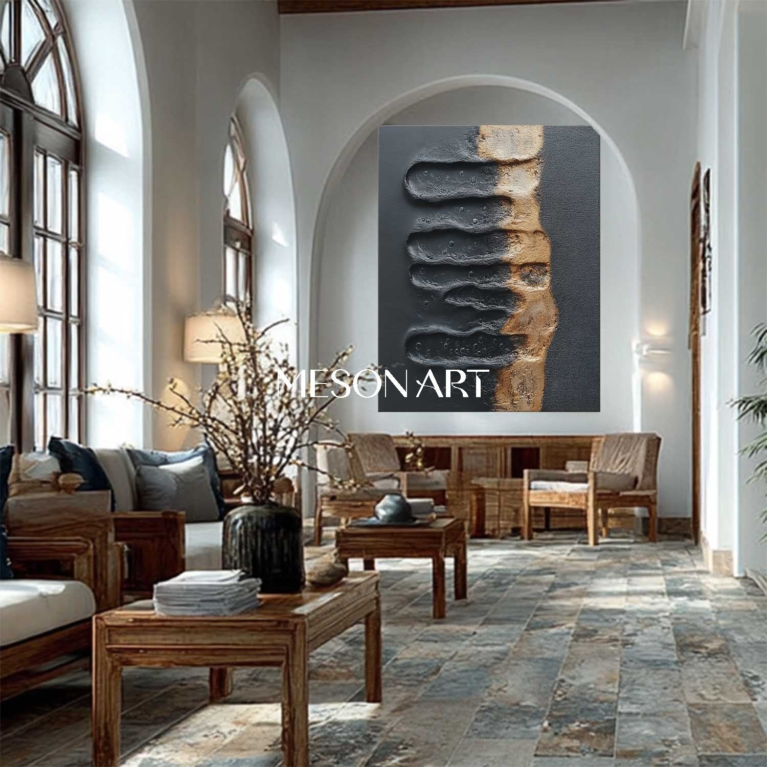 Buy Black and Gold Textured Abstract Art for Living Room or Entryway