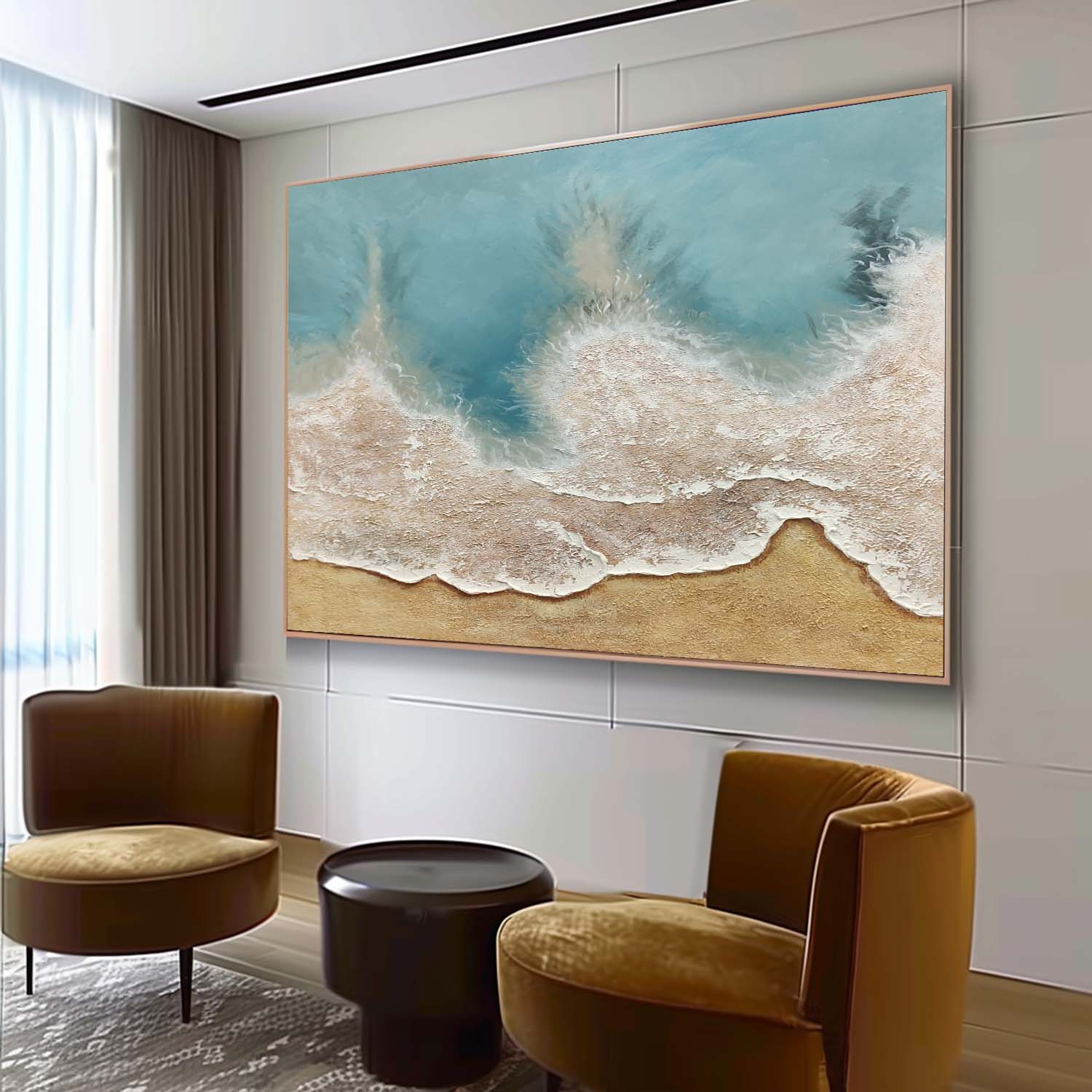 Large Light Blue Coast Texture Painting Light Blue Coast Canvas Wall Art Light Blue Abstract Art for Sale