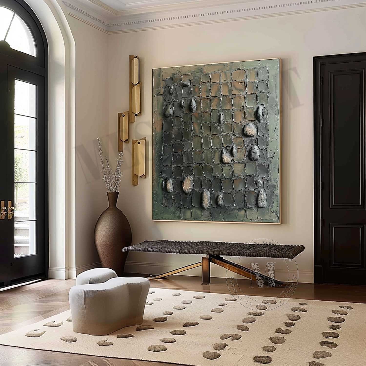 Large 3D Green Abstract Canvas Art for Sale Wabi-Sabi Wall Art Green Abstract Oil Painting