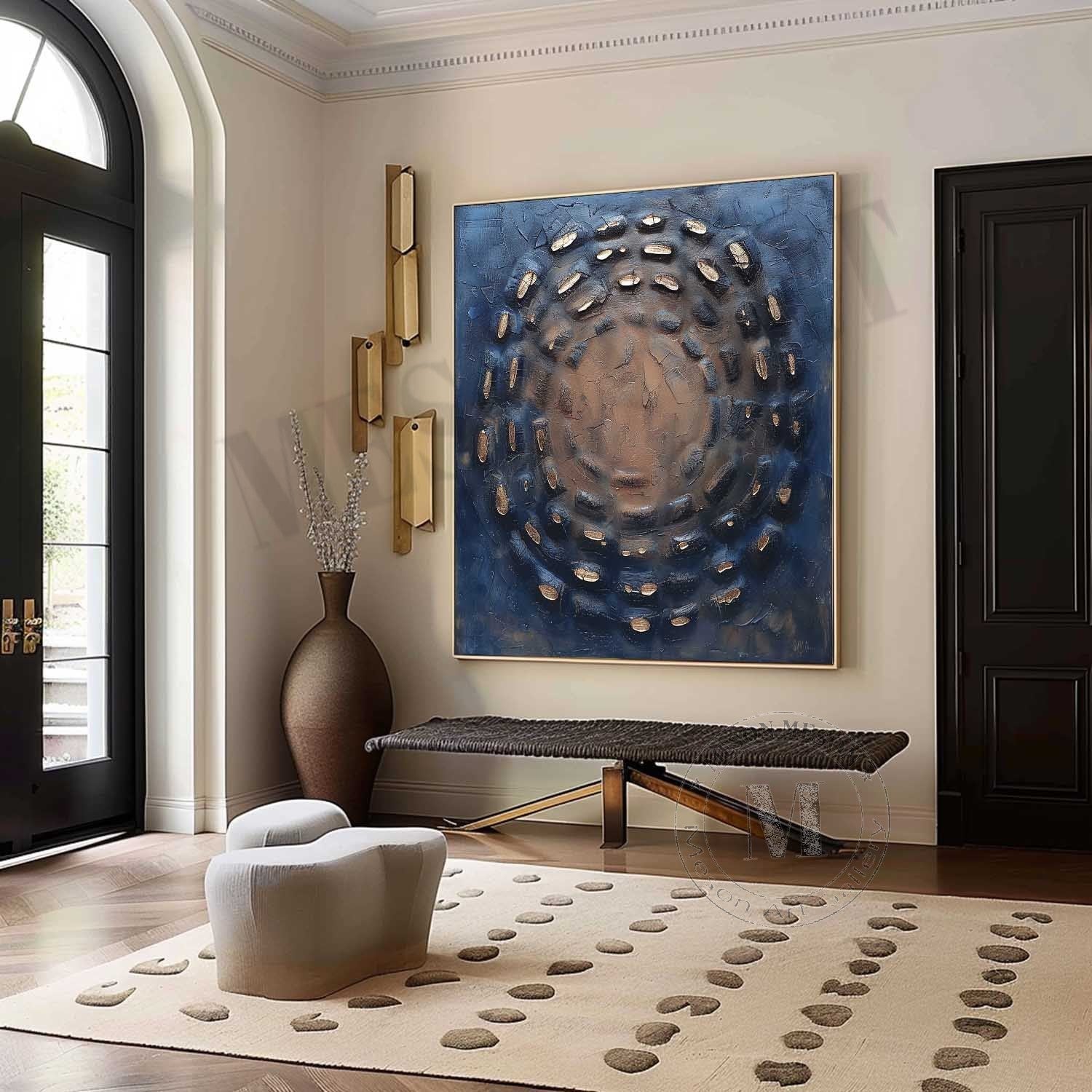 Large 3D Blue Abstract Canvas Art for Sale Wabi Sabi Abstract Art Blue Canvas Wall Painting