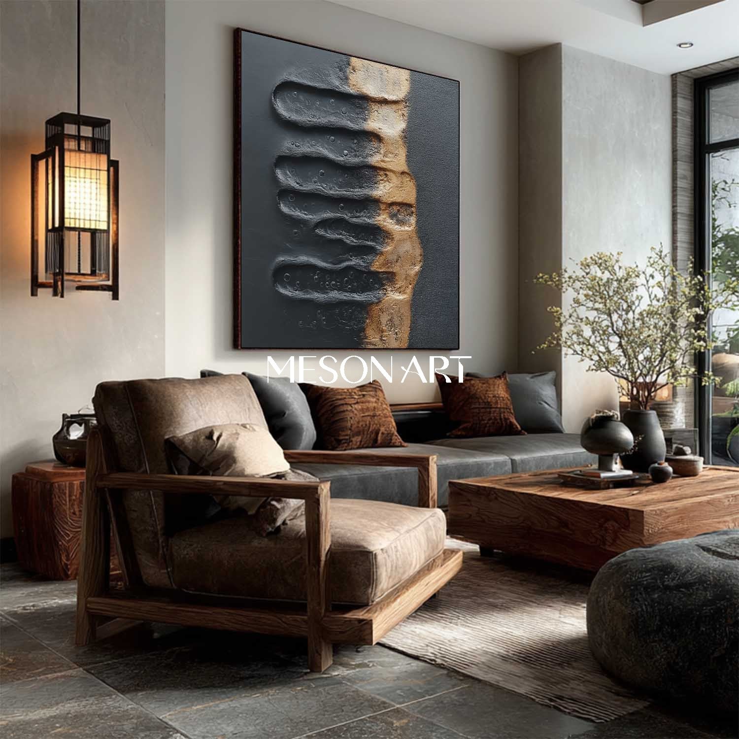 Buy Black and Gold Textured Abstract Art for Living Room or Entryway