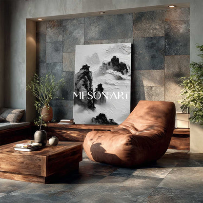 Buy Minimalist Textured Black and White Large Oil Painting Living Room