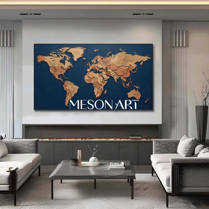Textured World Minimalist Map Wall Decor Sculptural World Map Wall Painting