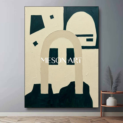 Geometric Wabi Sabi Interior Art Deep Teal Geometric Arch Art Minimalist Mid Century Artwork