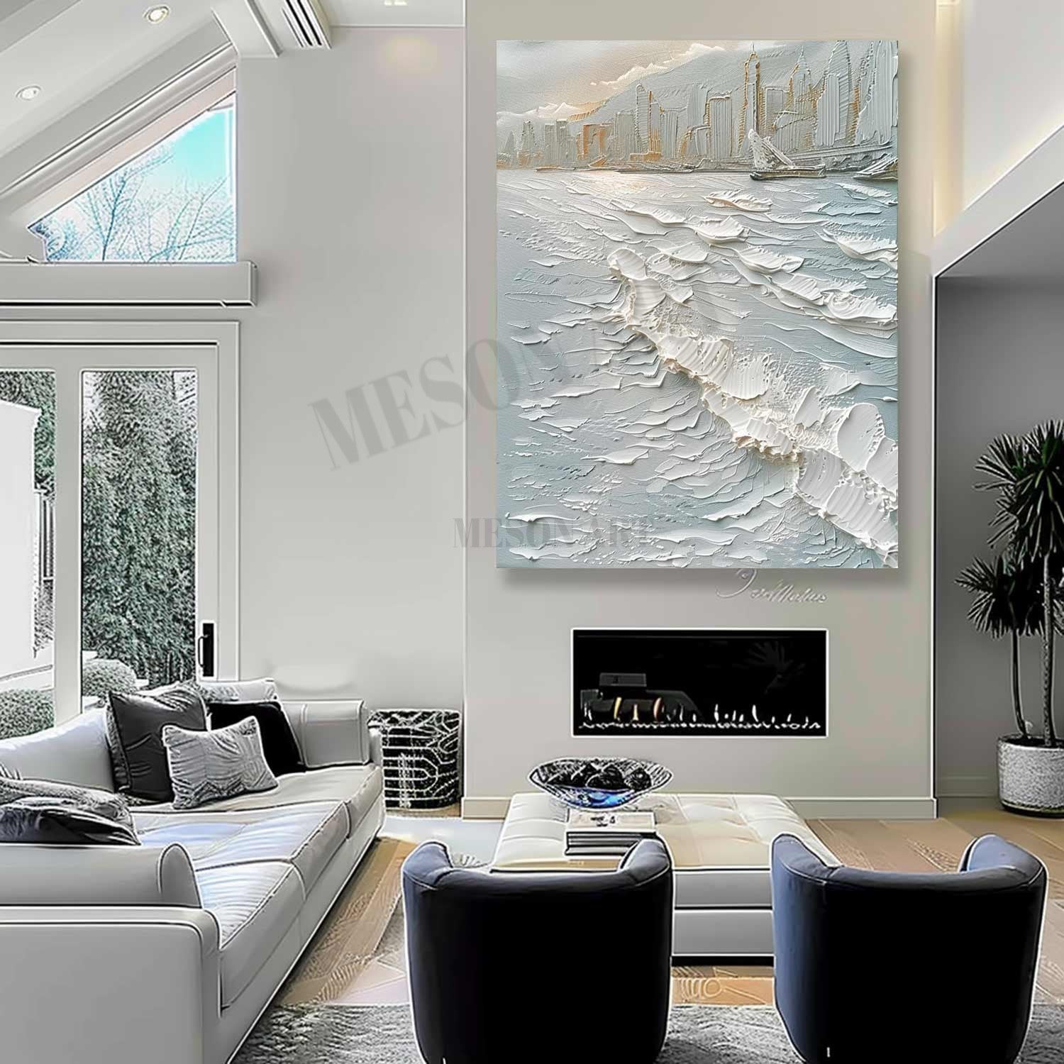 Large Snowy City Abstract Canvas Art Snow City Landscape Wall Art Snow City Painting