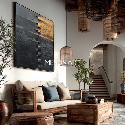 Shop Textured Black and Gold Handmade Abstract Canvas Art for Office