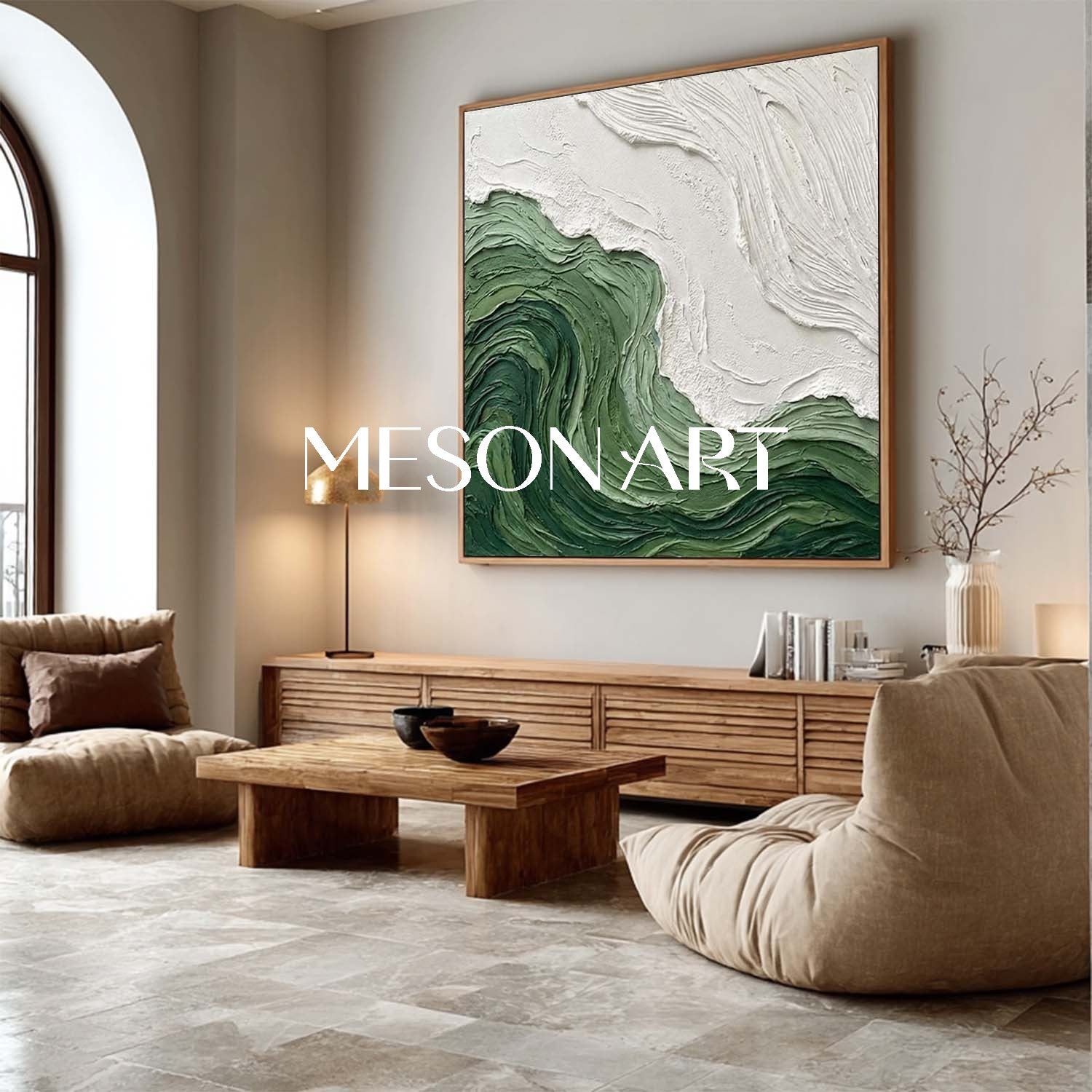 Textured Forest Green Zen Art | Organic Modern Square Painting