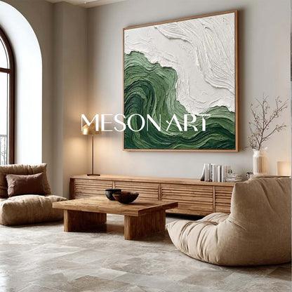Textured Forest Green Zen Art | Organic Modern Square Painting