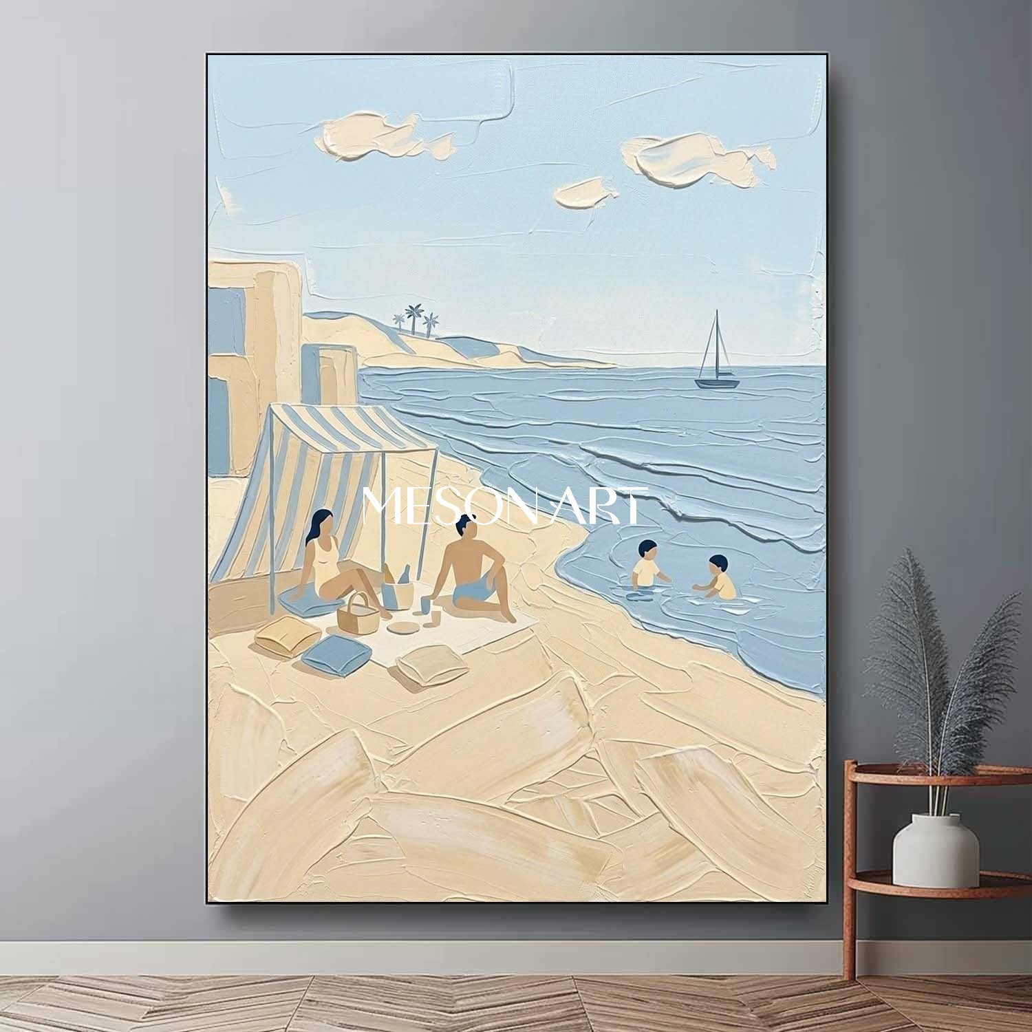 Textured Beach Painting Modern Minimalist Beach Art Family Beach Picnic Art