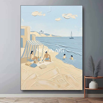 Textured Beach Painting Modern Minimalist Beach Art Family Beach Picnic Art