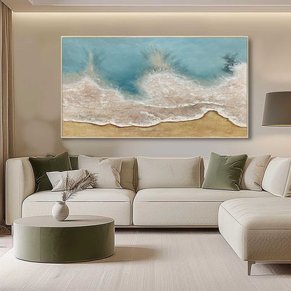 Large Light Blue Coast Texture Painting Light Blue Coast Canvas Wall Art Light Blue Abstract Art for Sale
