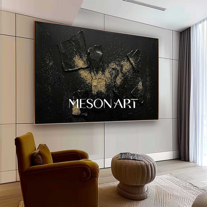 Black And Gold Abstract Canvas Wall Art 3D Textured Painting MesonArt