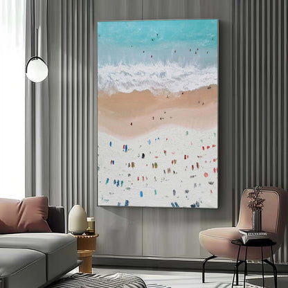 Seaside Abstract Canvas Art Large Blue And White Sea Wave Beach Oil Painting Coastal Wall Art Decor