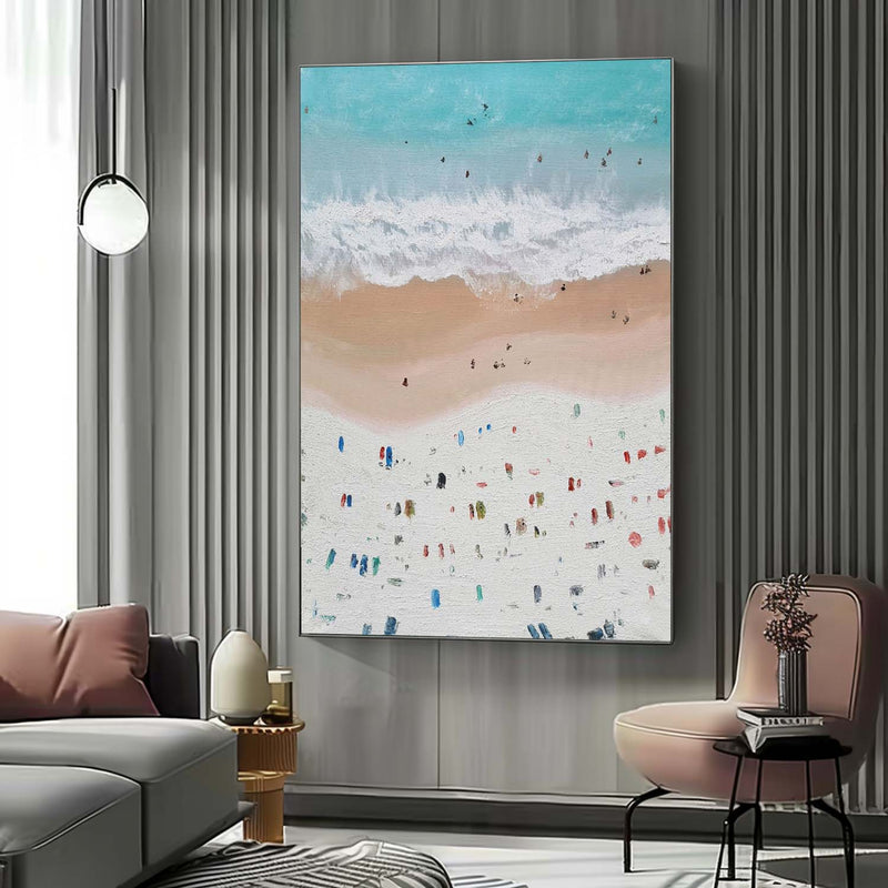 Seaside Abstract Canvas Art Large Blue And White Sea Wave Beach Oil Painting Coastal Wall Art Decor