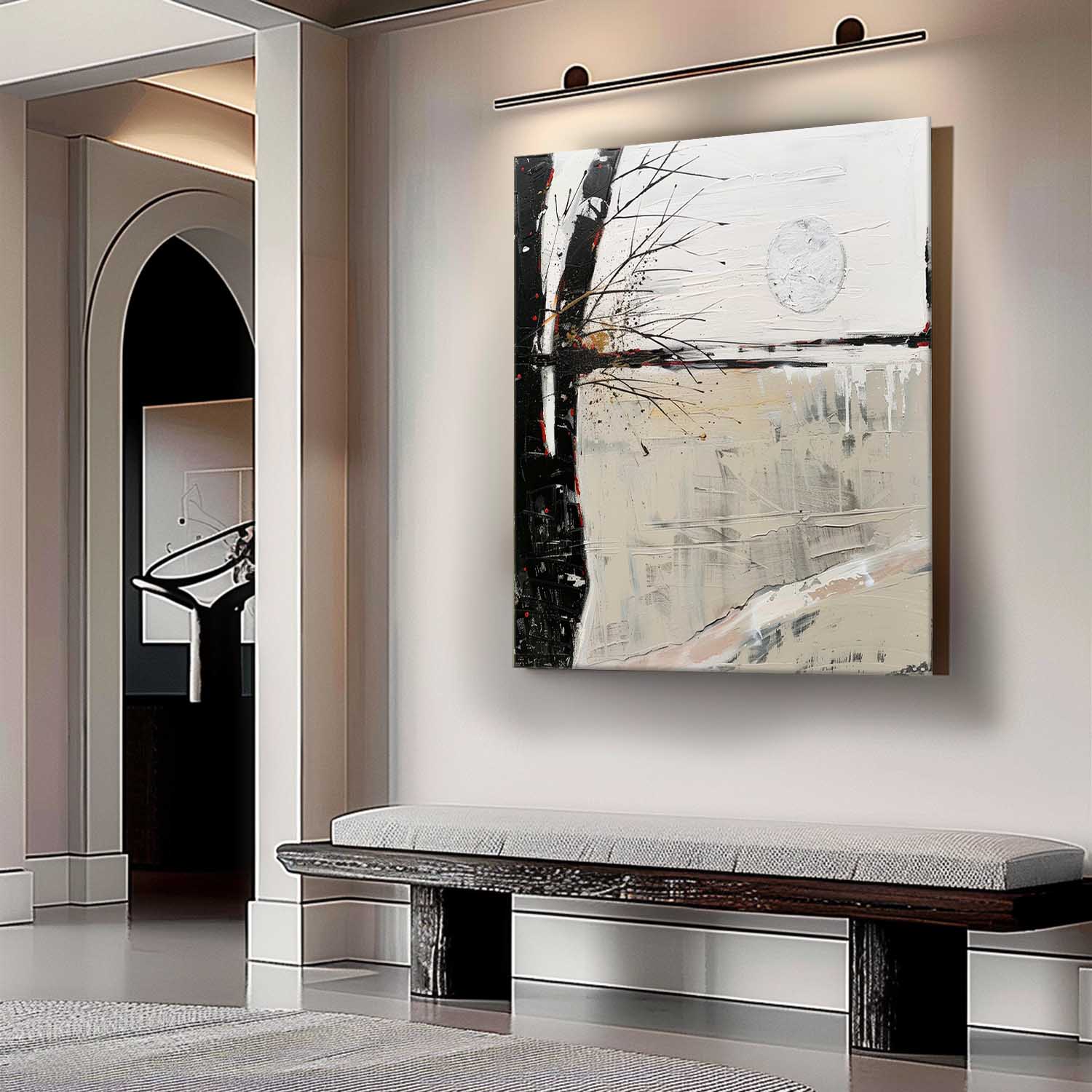 Wabi-Sabi Wall Art Gray and White Abstract Art Gray and White Landscape Canvas Oil Painting