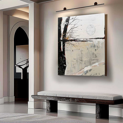 Wabi-Sabi Wall Art Gray and White Abstract Art Gray and White Landscape Canvas Oil Painting