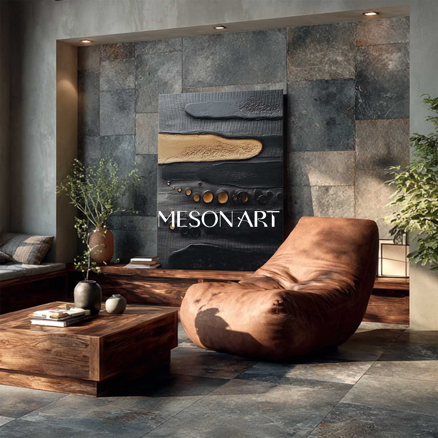 Order Modern Black and Gold Minimalist Art Contemporary Living Room