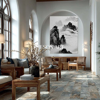 Buy Minimalist Textured Black and White Large Oil Painting Living Room