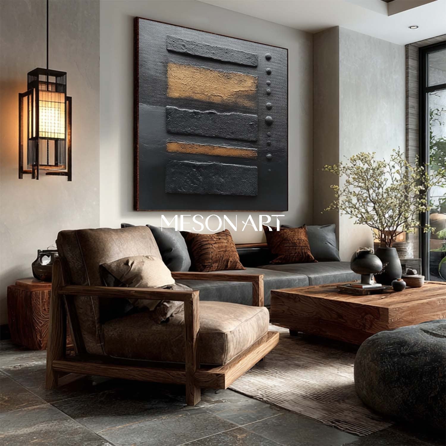 Order Black and Gold Textured Abstract Painting Framed for Bedroom