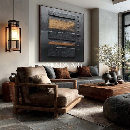 Order Black and Gold Textured Abstract Painting Framed for Bedroom