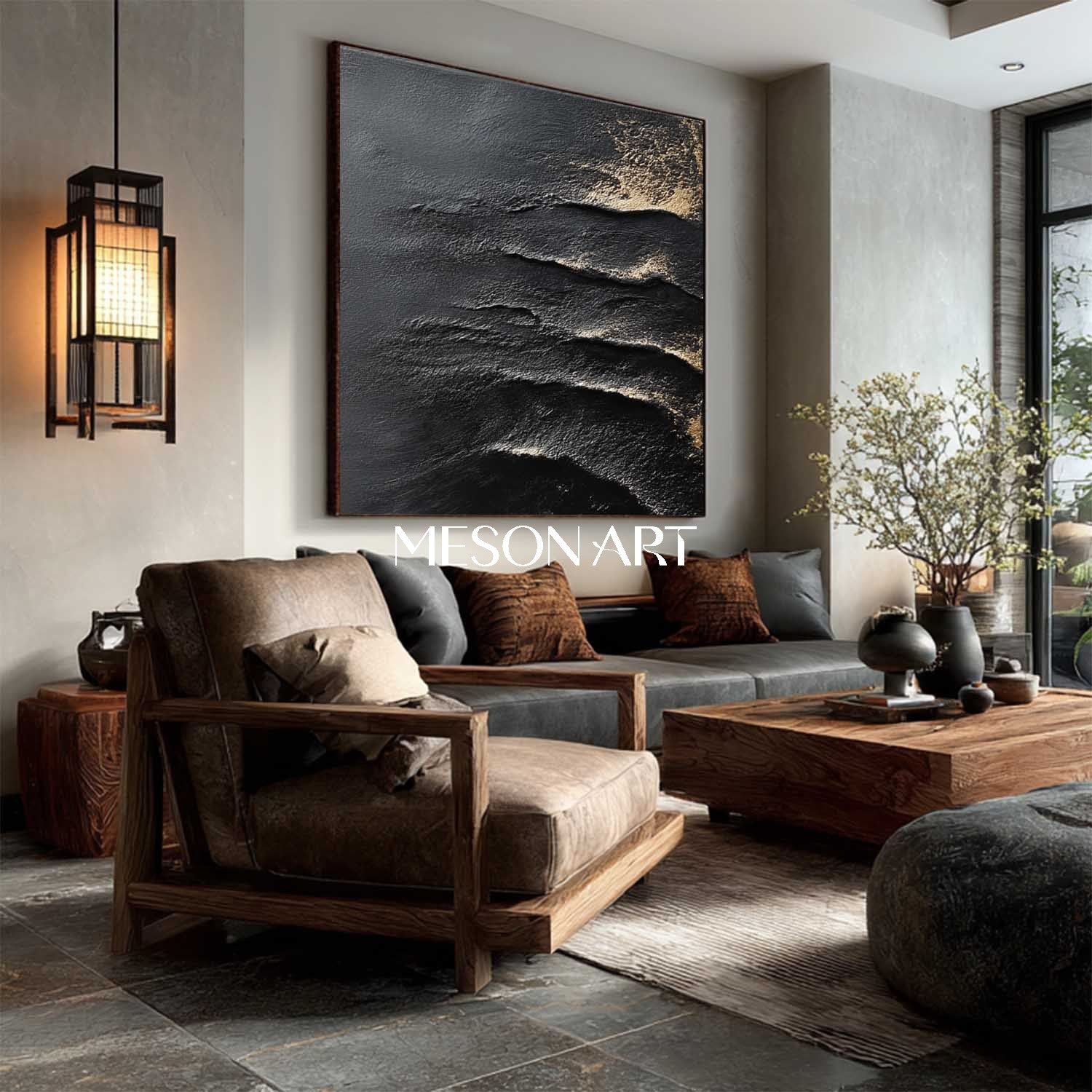 Shop Big Custom Abstract Textured Black Canvas Modern Art for Bedroom