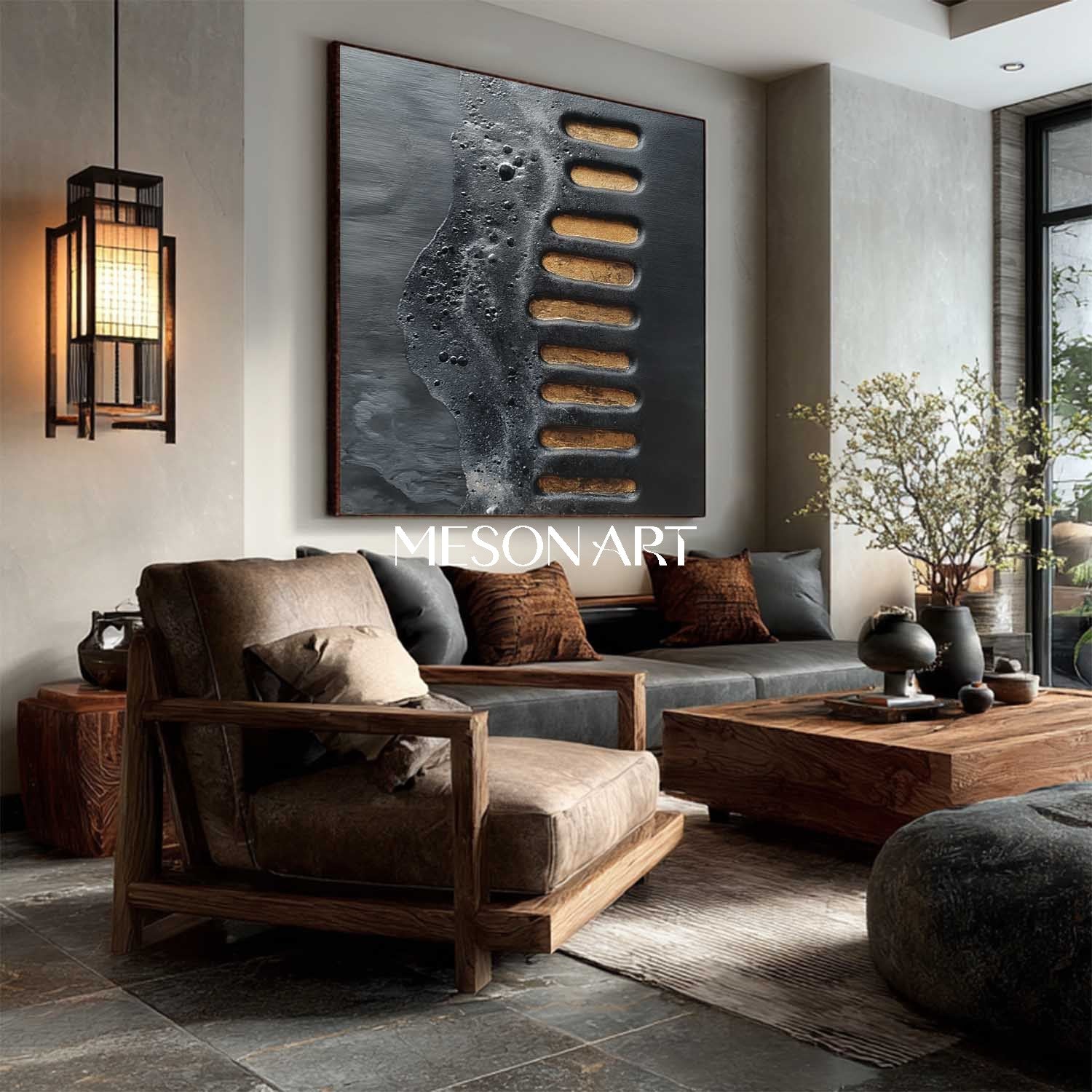 Original Wabi-Sabi Textured Black Gold Handmade Abstract Canvas Art