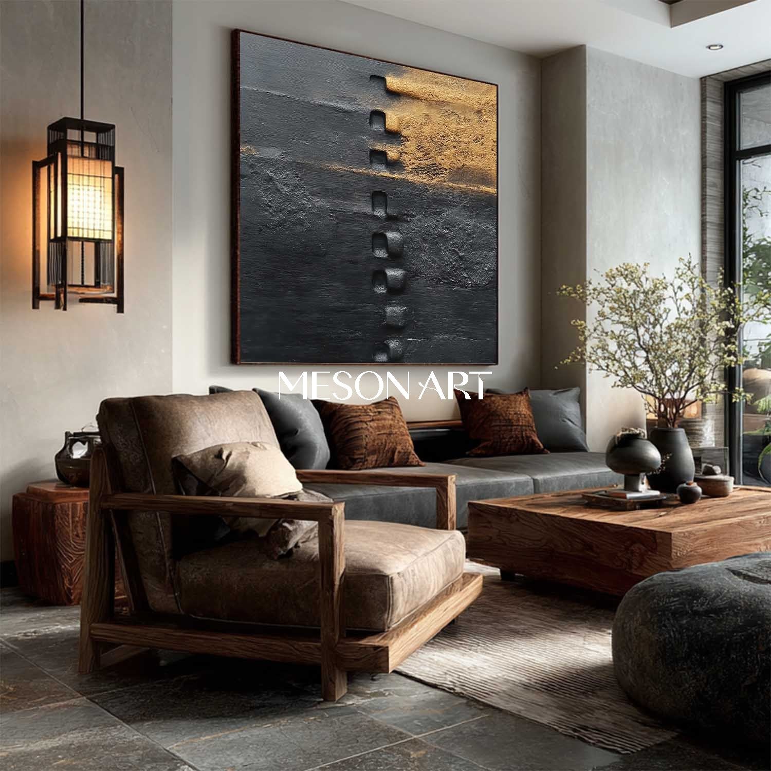 Shop Textured Black and Gold Handmade Abstract Canvas Art for Office