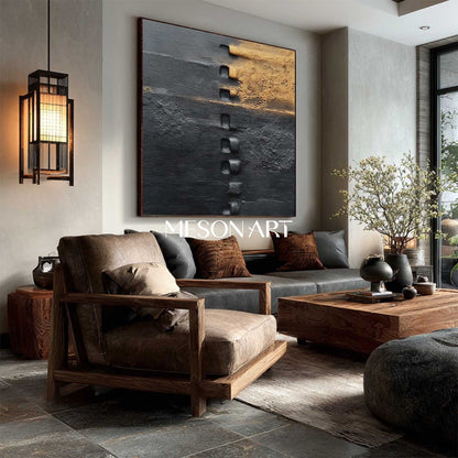 Shop Textured Black and Gold Handmade Abstract Canvas Art for Office