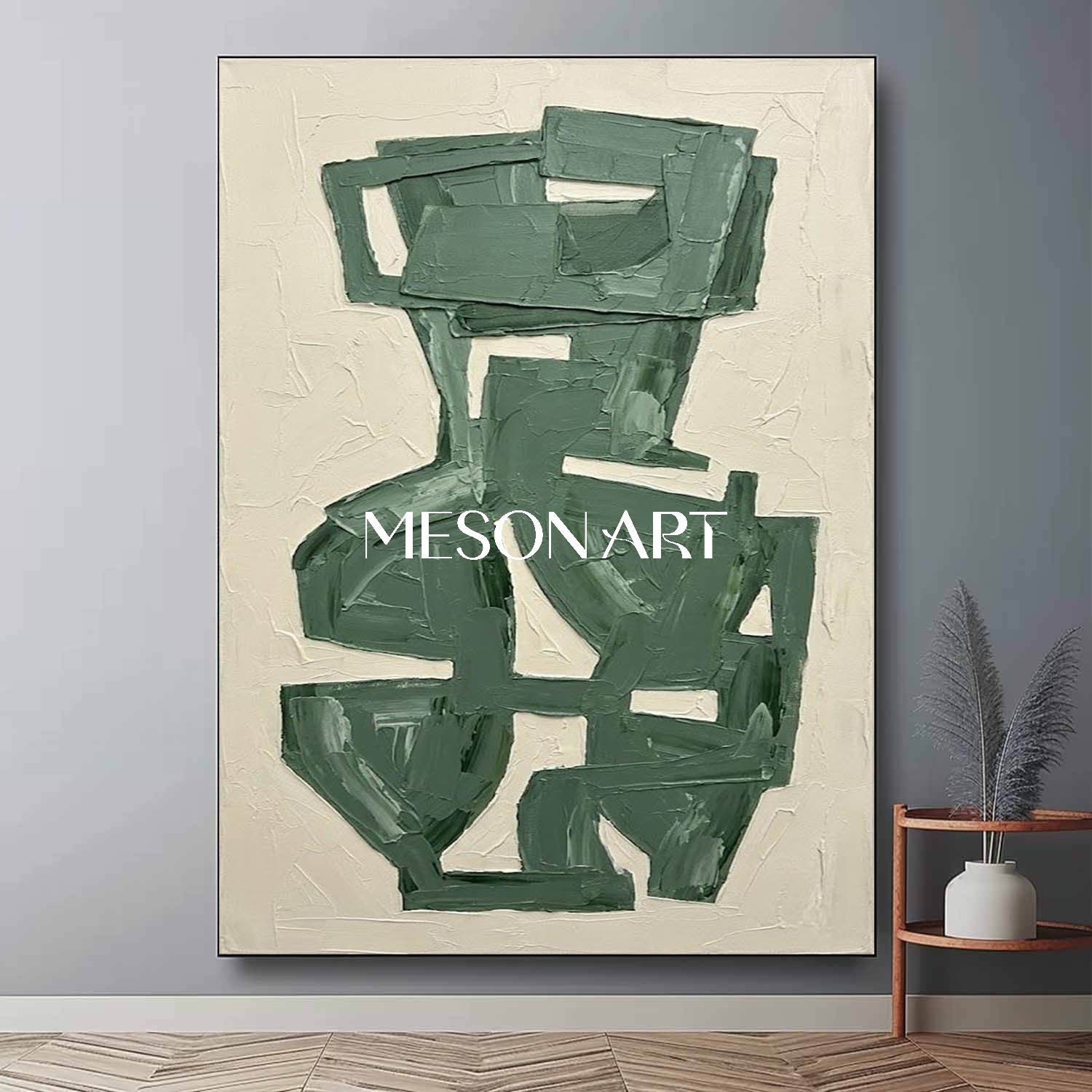 Chunky Olive Green Minimalist Oil Deconstructed Vase Bedroom Artwork 3D Plaster Geometric Abstract Art