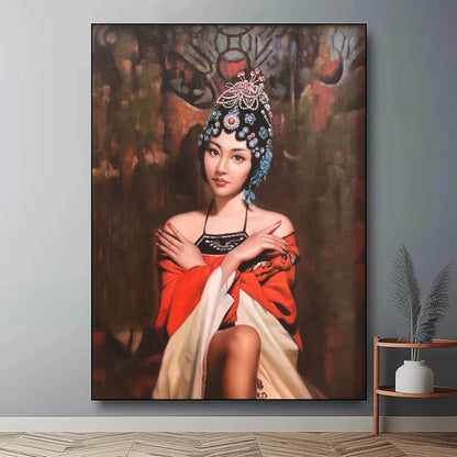 Realistic Oil Painting Peking Opera Girl Super Realistic Peking Opera Girl Art Peking Opera Girl Portrait Canvas Wall Art