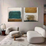Abstract Canvas Art Set of 2 Beige and Blue Textured Paintings Minimalist Gold and White Wall Art