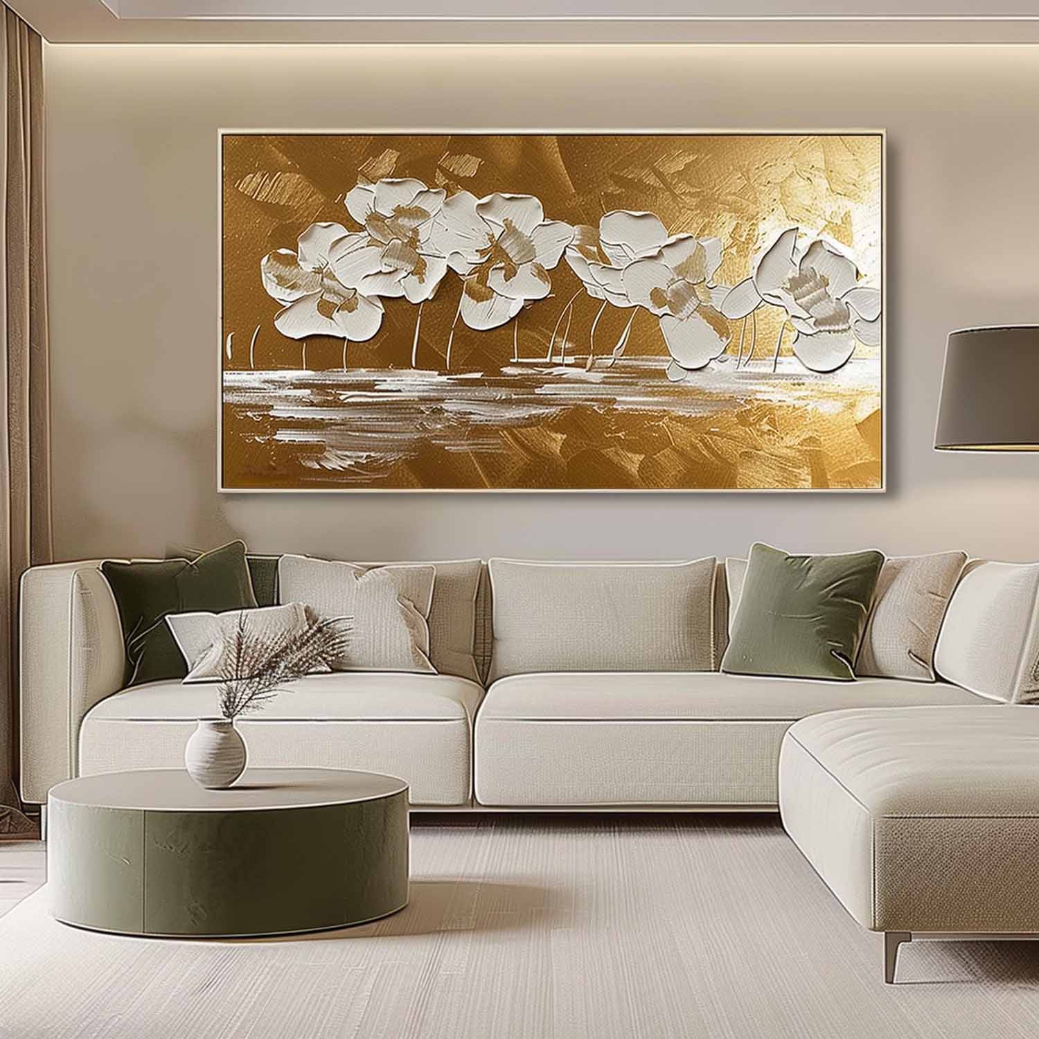 Large Gold Abstract Flowers Art for Sale Gold Abstract Flower Wall Art Gold Flower Abstract Texture Painting on Canvas