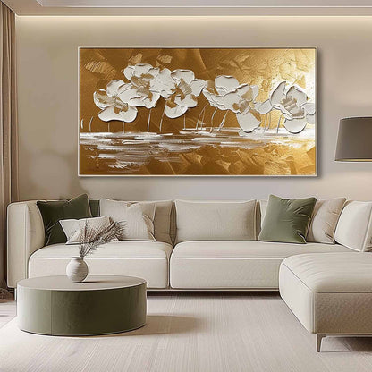 Large Gold Abstract Flowers Art for Sale Gold Abstract Flower Wall Art Gold Flower Abstract Texture Painting on Canvas