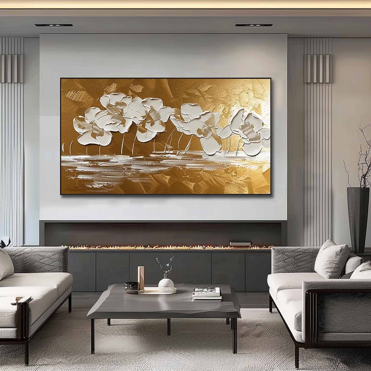 Large Gold Abstract Flowers Art for Sale Gold Abstract Flower Wall Art Gold Flower Abstract Texture Painting on Canvas