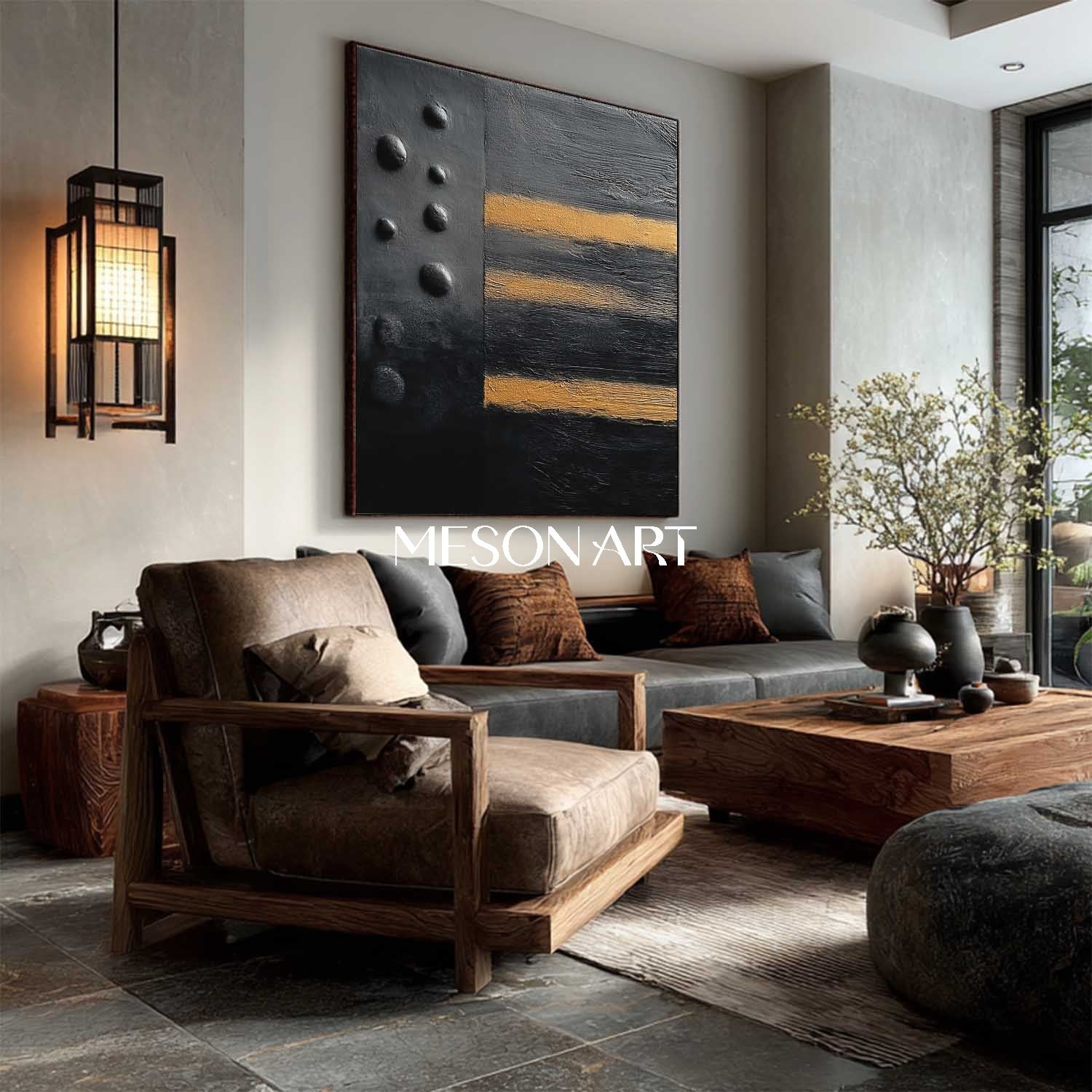 Shop Hand-Painted Black and Gold Abstract Canvas Art for Office Wall