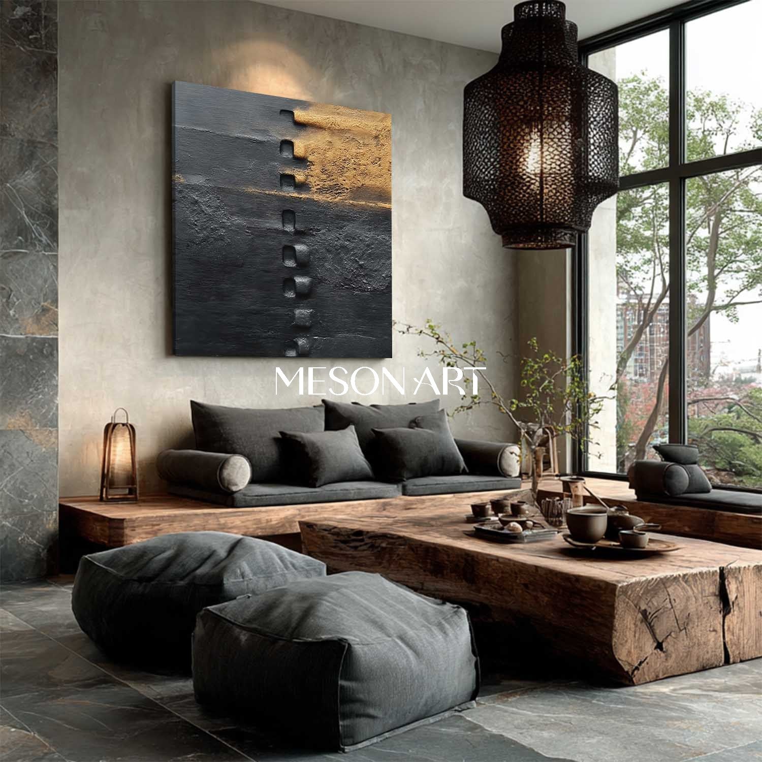 Shop Textured Black and Gold Handmade Abstract Canvas Art for Office