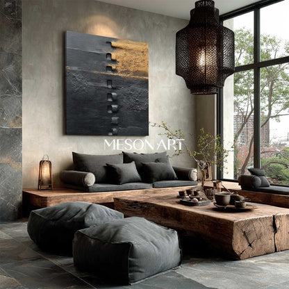 Shop Textured Black and Gold Handmade Abstract Canvas Art for Office