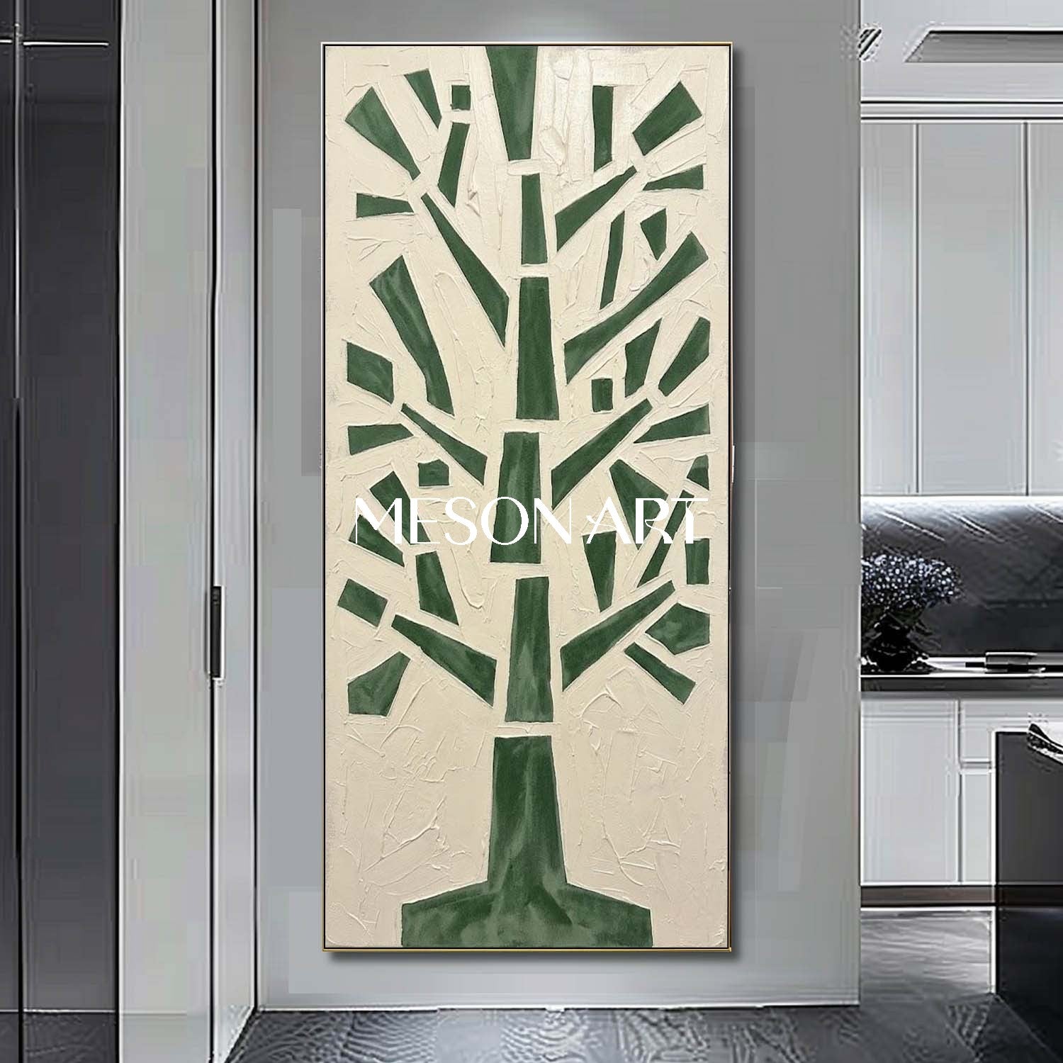 Geometric Tree Canvas Painting Minimalist Forest Artwork Contemporary Wabi Sabi Design